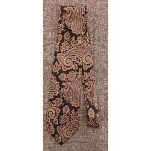 Tie 70s 80s 90s Y2K New Vintage Burt Pulitzer Silk Brown Blue 3.75 Wide 60 Long